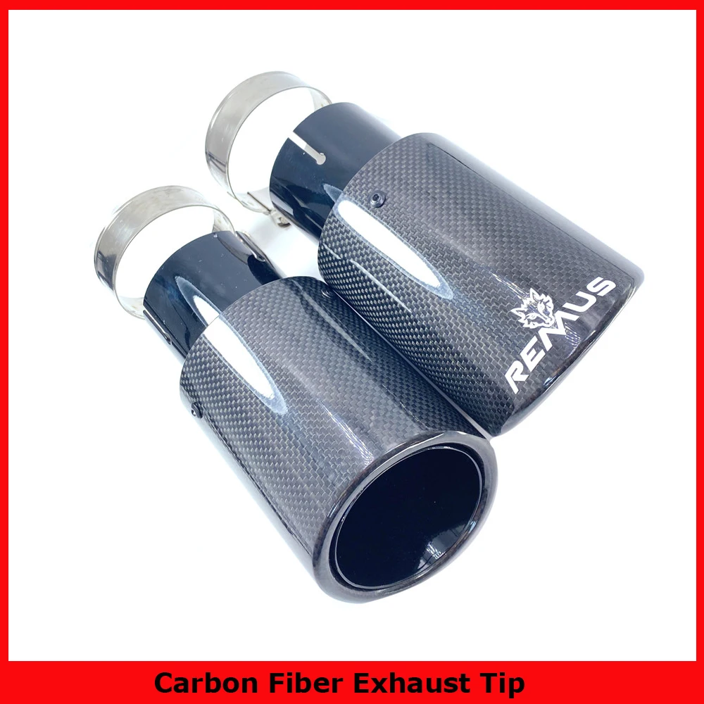 Car Accessories Universal Modiflcation Stainless Steel Single Exhaust Pipe Full Carbon Remus Glossy Black Cover Muffler Tip