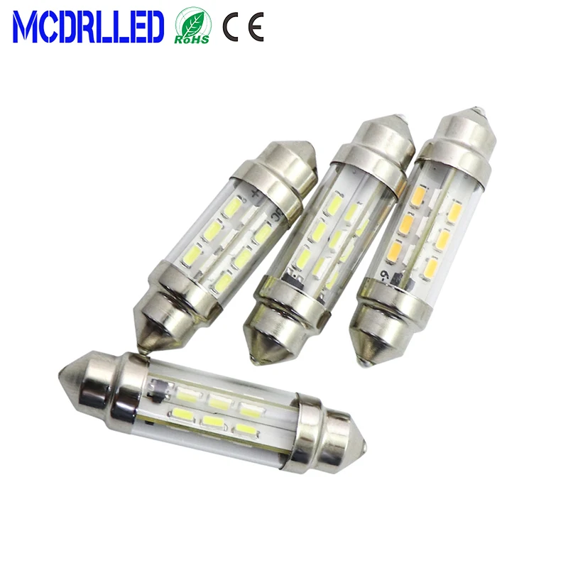 Mcdrlled Festoon 6V 12V 24V C5w C10w Car Reading LED Boat Light Trunk Lamp 1.5W White 36mm 39mm 42mm Auto Bulbs