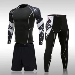 Gym New Men's Compression Set Running Tights Workout Fitness Training Tracksuit Long Sleeves Shirts Sports Suits Rashgard Kit