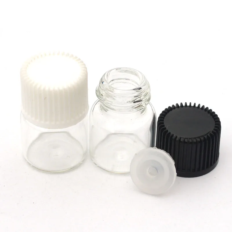 10pcs 1ml Small Clear Glass Bottle with Orifice Reducer and Cap Mini Essential Oil 1/4 Dram Bottle