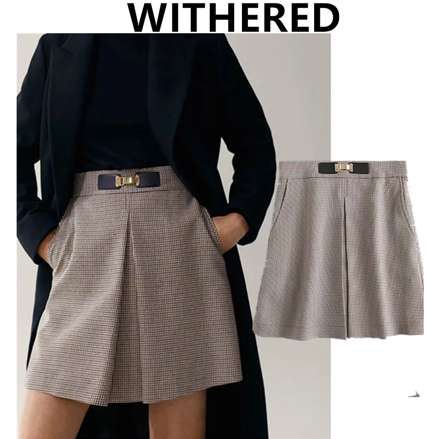 Maxdutti Winter Skirt England Style Vintage Plaid High Waist A-line Faldas Mujer Moda Causal Sexy Mini Skirts Womens