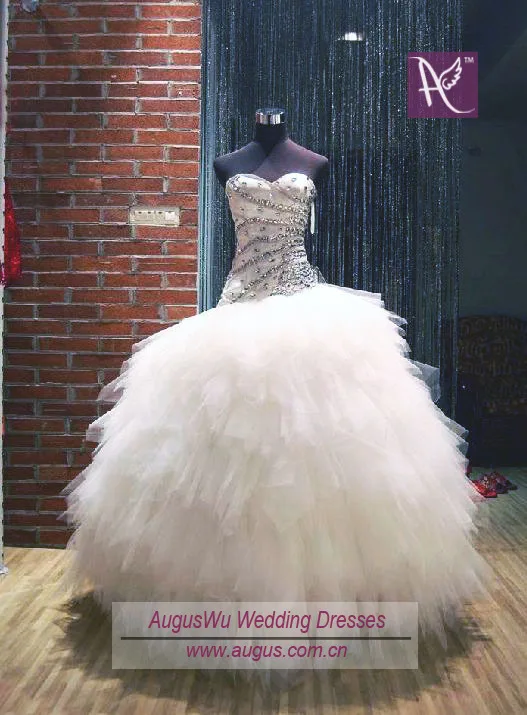 

china free shipping 2023 new luxury crystal long Rhinestones Ball Gown Tulle Custom organza beaded ruffle bridesmaid dresses