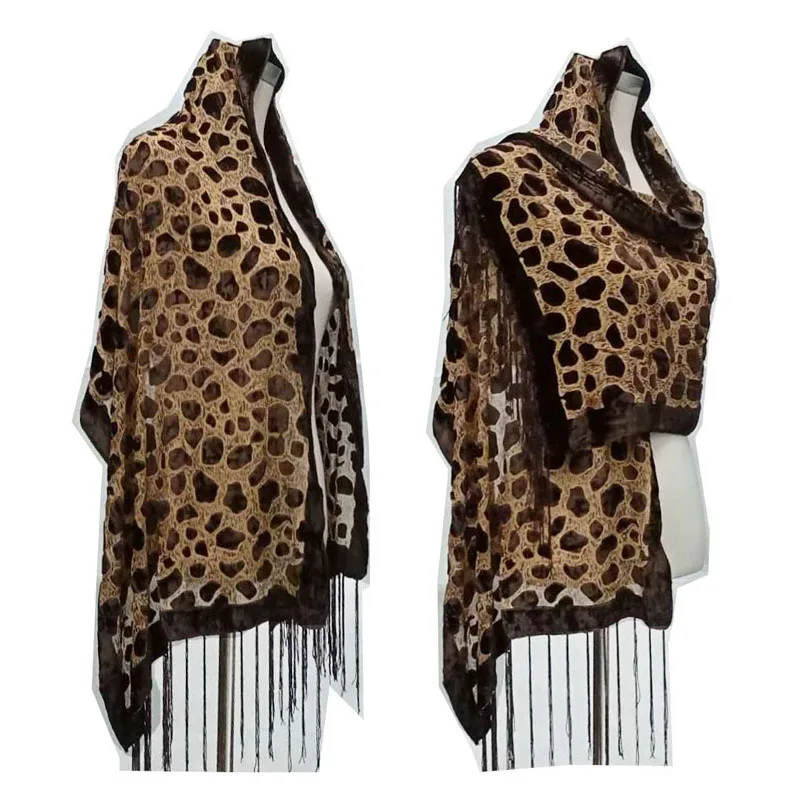 Sexy Velvet Silk Scarf Women Soft Leopard Grain Shawl for Ladys Wedding Evening Scarf Winter