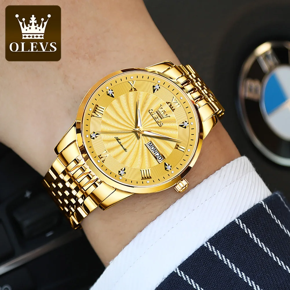 OLEVS Top Brand Luxury Automatic Watch for Men Mechanical Waterproof Stainless Steel Fashion Sports Wristwatch Orologio da uomo