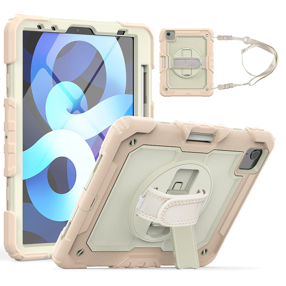 

Silicone Case with Shoulder Strap Rotatable Kickstand for iPad Air 4 Air 5 Kids Case Pro 11 Shokcproof Cover 2022 2018 2020+Film