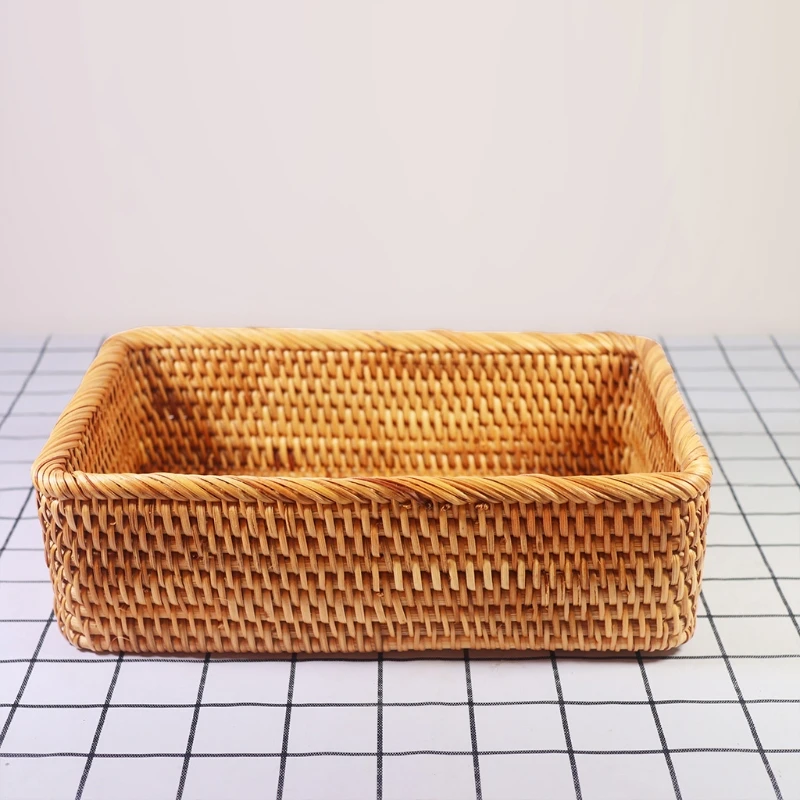 Rectangular Hand-woven Basket Rattan Candy Storage Tray Bread Dish Multipurpose Storage Dustpan wholesales