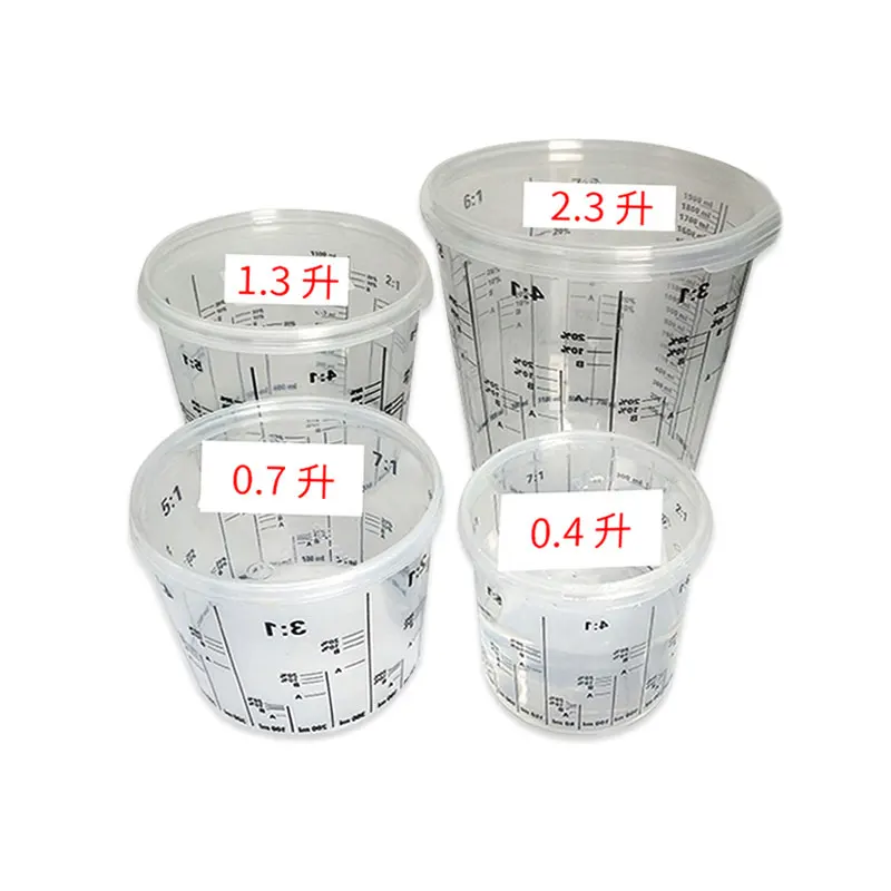 Bicchieri di miscelazione per vernice in plastica trasparente graduata monouso da 5 pezzi rapporti di miscelazione calibrati misurini per strumenti in resina di vernice