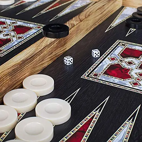 LaModaHome Chess Backgammon Set Star Elite Mother of Pearl Dark Unscratchable Polished Wooden 6legged with Beautiful Motives for