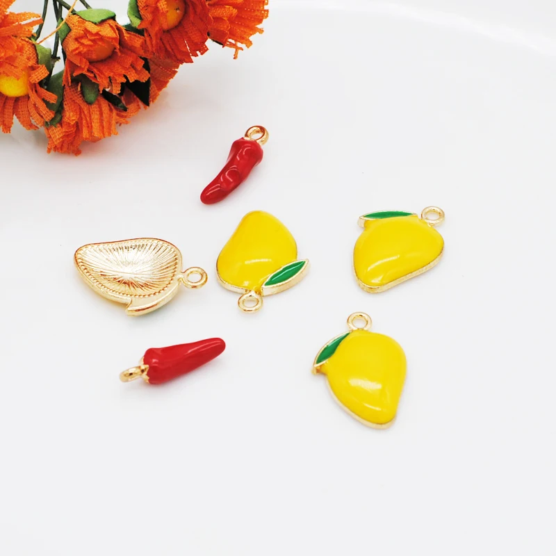 20pcs/lot Enamel Mango Chili Food & Beverages Charm For Jewelry Making Earring Pendant Bracelet Necklace Charms DIY Charms