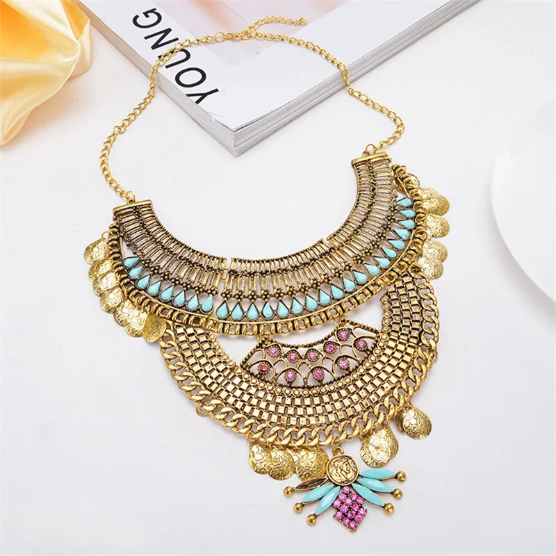 Trendy Bohemian Heavy Geometry Choker Necklace Gold Color Vintage Collar Statement Maxi Necklace For Women Jewelry Gift 2021 New