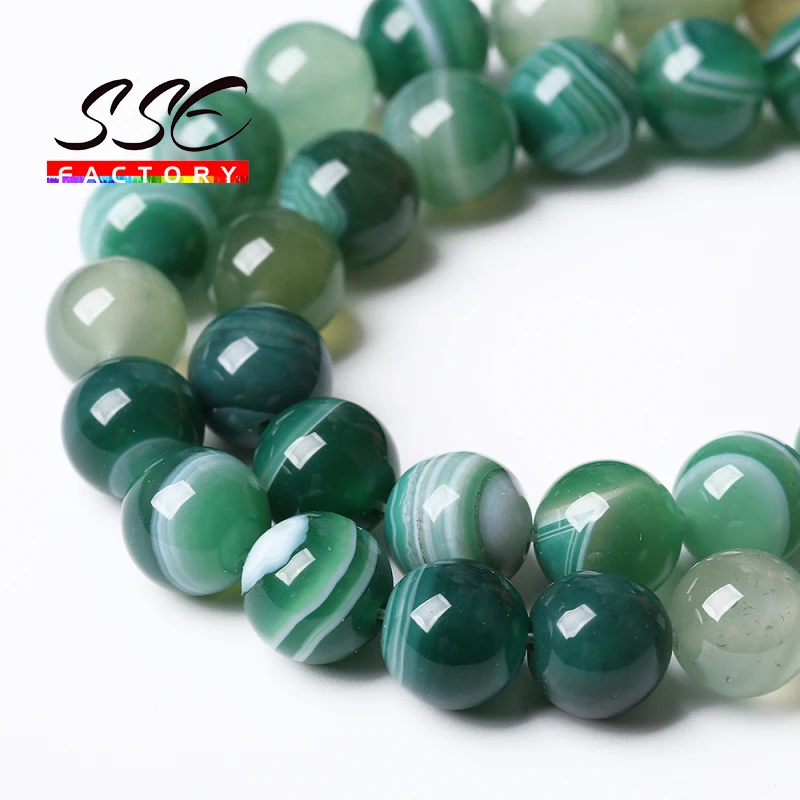 Natural Green Stripes Agates Stone Beads 4 6 8 10 12MM Pick Size 15\