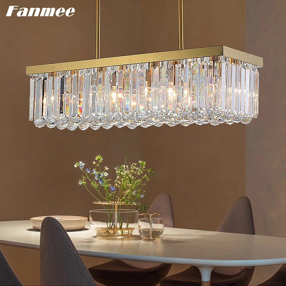 

Luxury Gold Ceiling Chandelier LED Modern Rectangular Crystal Chandelier Dining Room Indoor Lighting Fixture Home Decor Lamp