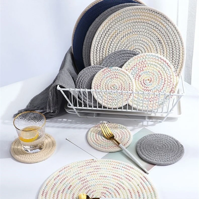 Weave Placemat Pads 11/18/24/30/40cm Round Table Mats Dining Napkin Non-Slip Heat Resistant Coaster Cushion Kitchen Party Decor