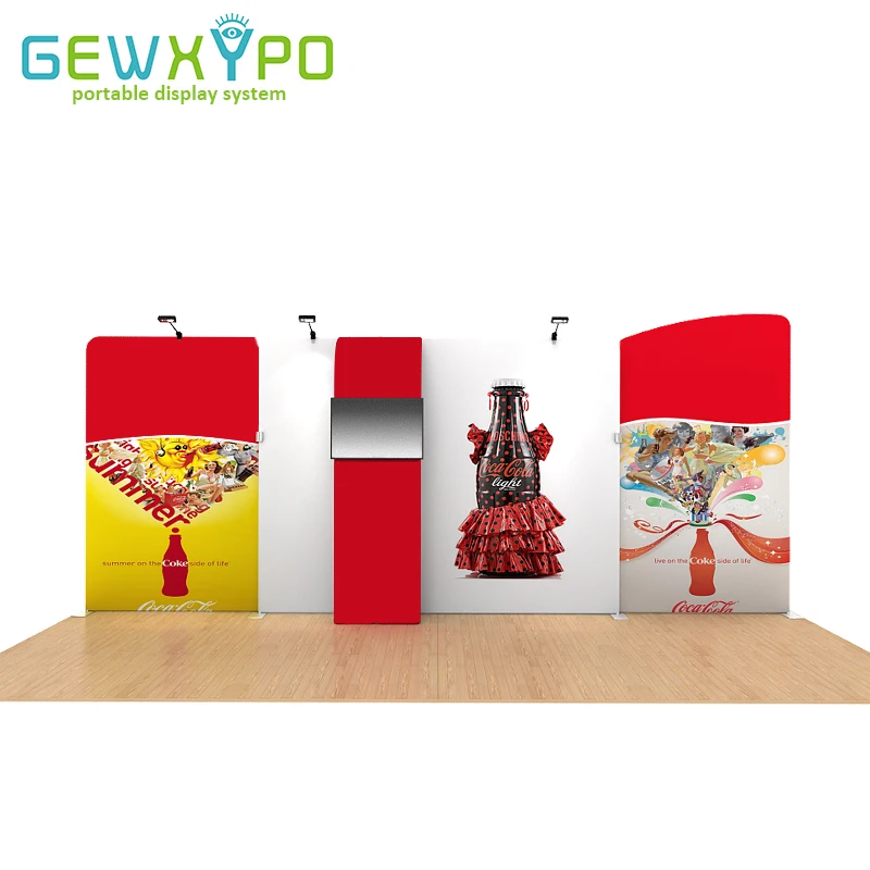 20' Exhibition Booth Portable Tension Fabric Pop Up Banner Advertising Display Backdrop With TV Stand And LED Light(Include All)