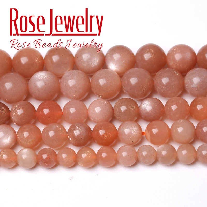 7A Natural Sunstone Beads Orange Moonstone Quartz Round Loose Beads For Jewelry Making DIY Bracelets Accessories 4 6 8 10 12mm