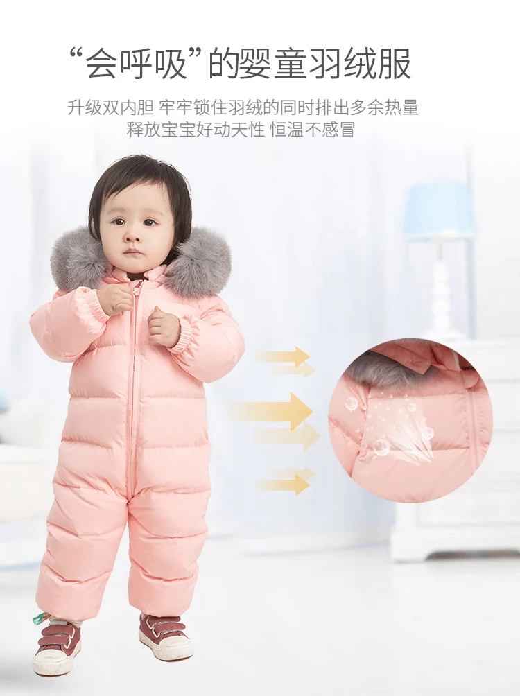 

Newborn Baby Down Jacket Boy Girl Children Jumpsuit Cute Climb Real Fur Collar