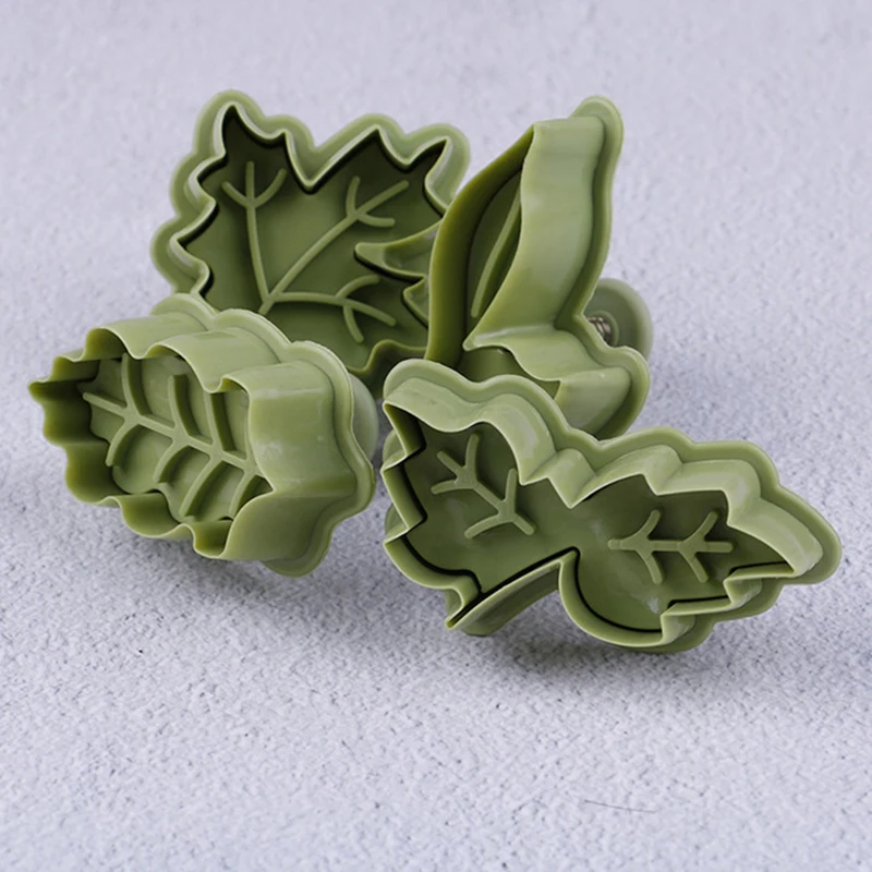 1/3/5PCS set 4 Kinds Of Leaf Shape Plastic Cookie Cutters Cake Biscuit Mold Spring Plunger Baking Pastry Tool Kitchen