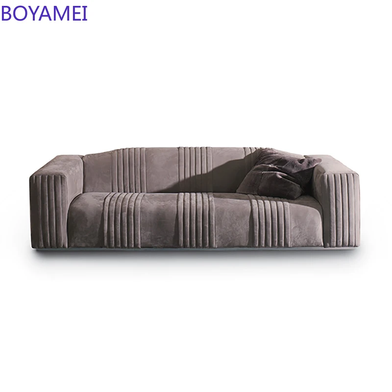 Sofa modern minimalist high-end Hong Kong style three seat leather art sofa small apartment living room Italian leather sofa