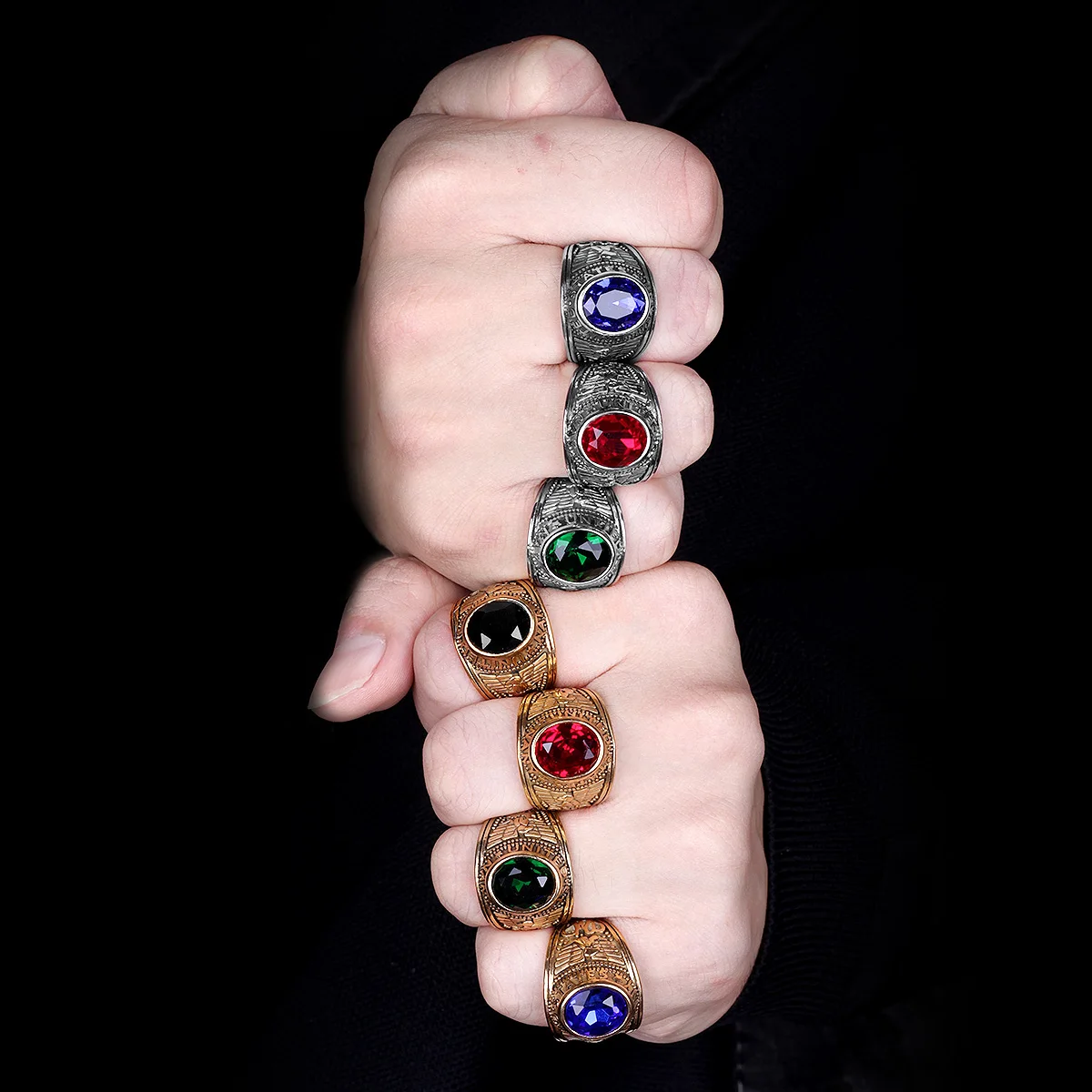 Stainless Steel Men Rings Rhinestone United States Punk Rock Hip Hop For Biker Male Boyfriend Jewelry Creativity Gift Wholesale