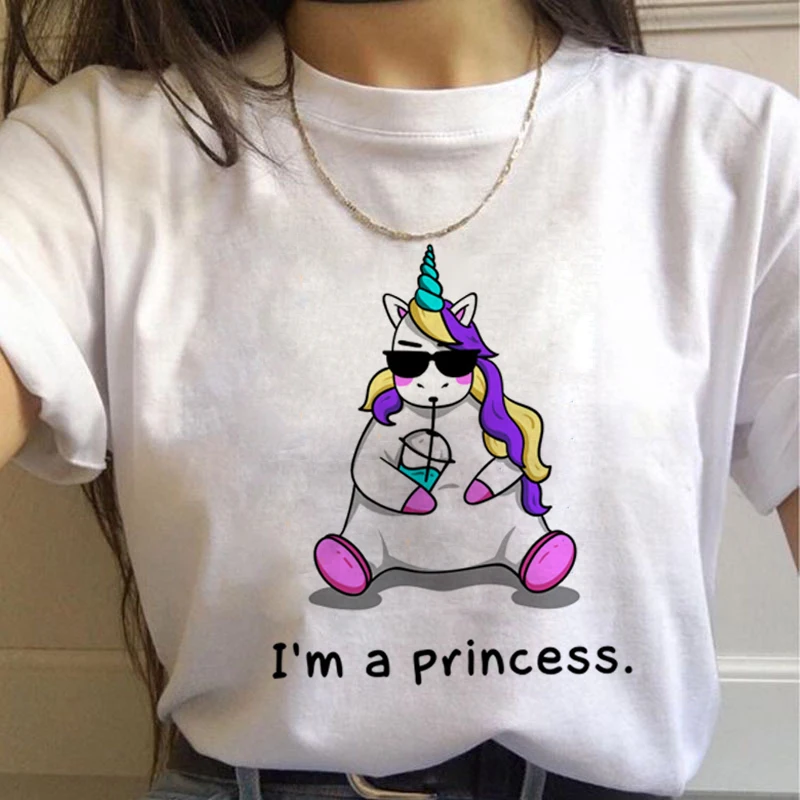 

New Unicorn Kawaii Harajuku T Shirts Women Cute Unicornio Ullzang Cartoon T-shirt 90s Funny Print Tshirt Graphic Top Tees Female