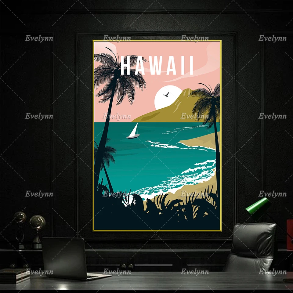 Retro Hawaii Travel Print, Retro Hawaii Poster,Hawaii Wall Art, Travel Wall Art, Home Decor Canvas Unique Gift