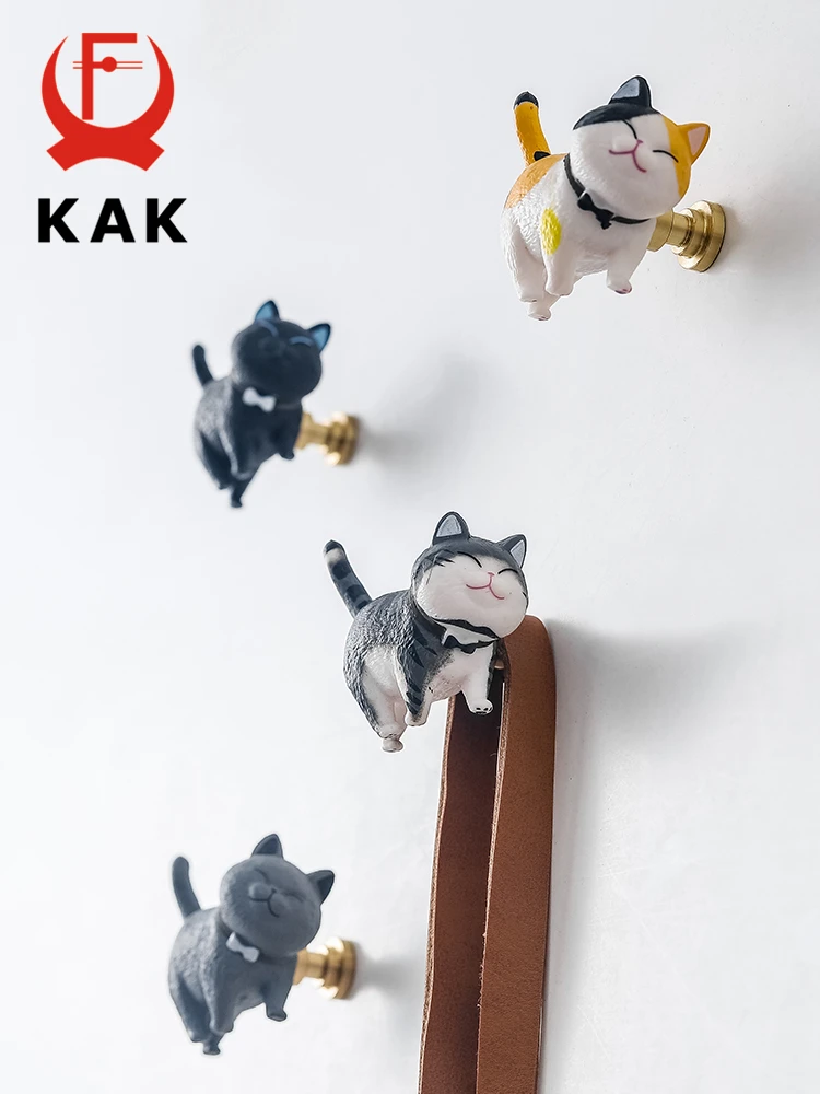 KAK Cat-shaped Drawer Knobs Wall Hooks Brass Furniture Handle Cabinet Handle and Knobs Rein Kids Room Decorative Handle Hardware