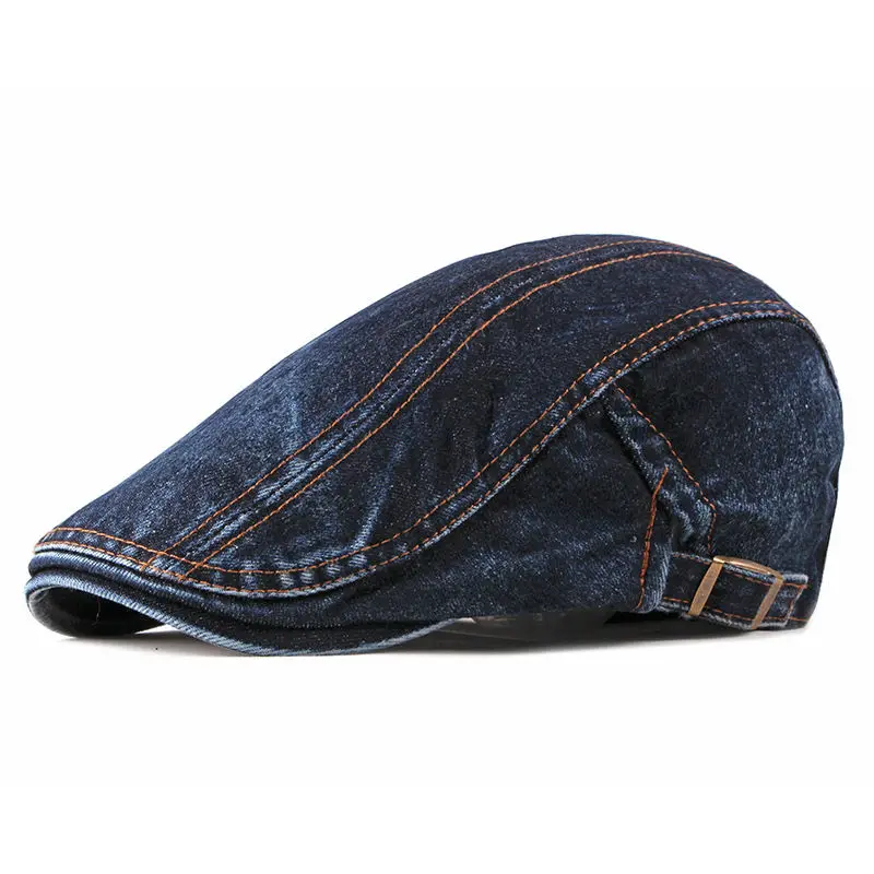 2024 Spring Summer Solid Color Newsboy Caps Men Washed Denim Cotton Flat Peaked Cap Women Painter Beret Hats