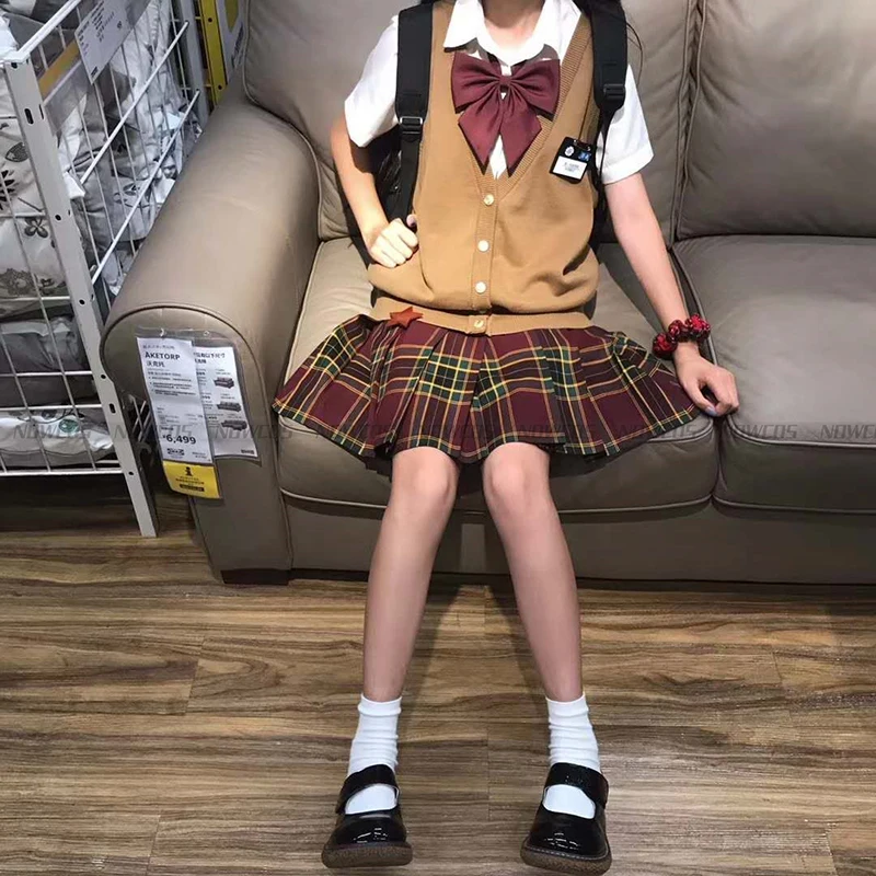 [Biancospino] JK School Uniform Summer Red Plaid gonne per ragazze gonne a pieghe corte/lunghe a vita alta le donne vestono i vestiti degli studenti