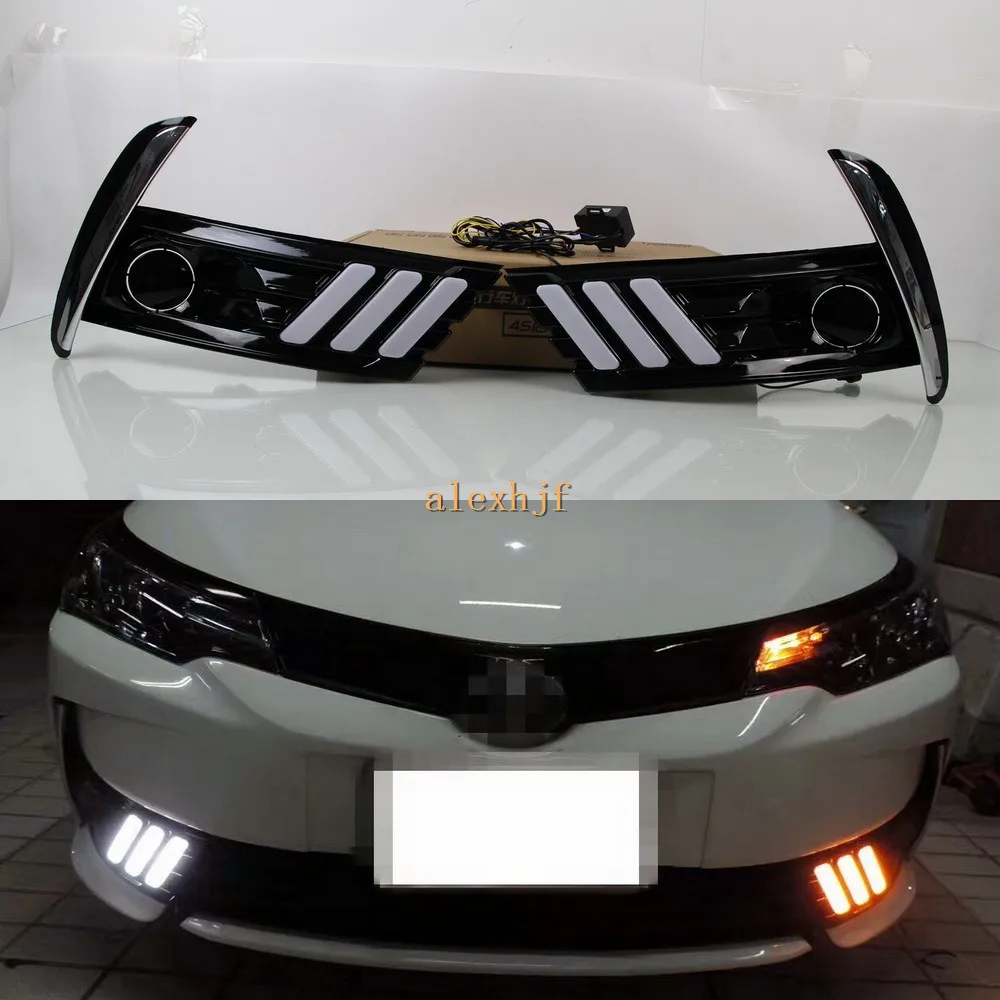 

July King LED Light Guide Daytime Running Lights Case for Toyota Corolla EU Version 2017 2018, LED DRL With Yellow Turn Signals