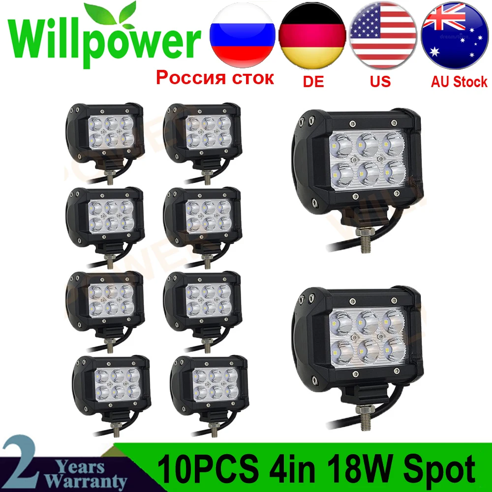 

2pcs/10pcs 18W LED Driving Light 18W Spot Flood 12V 24V 4 Inch LED Work Light Bar 4x4 LED Bar Offroad Car LED Bulb For Niva 4x4