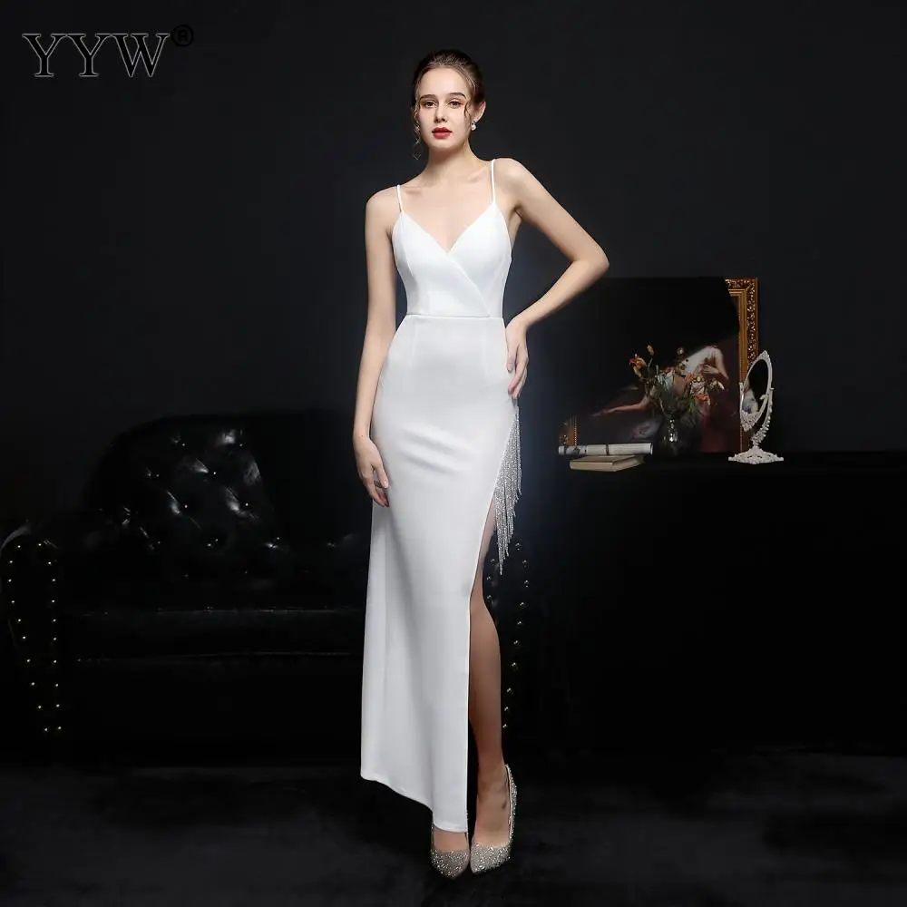 

New Women Sexy High Side Slit Evening Dress Elegant Female Backless Fashion Strapes Backless Party Dress Evening Long Gown