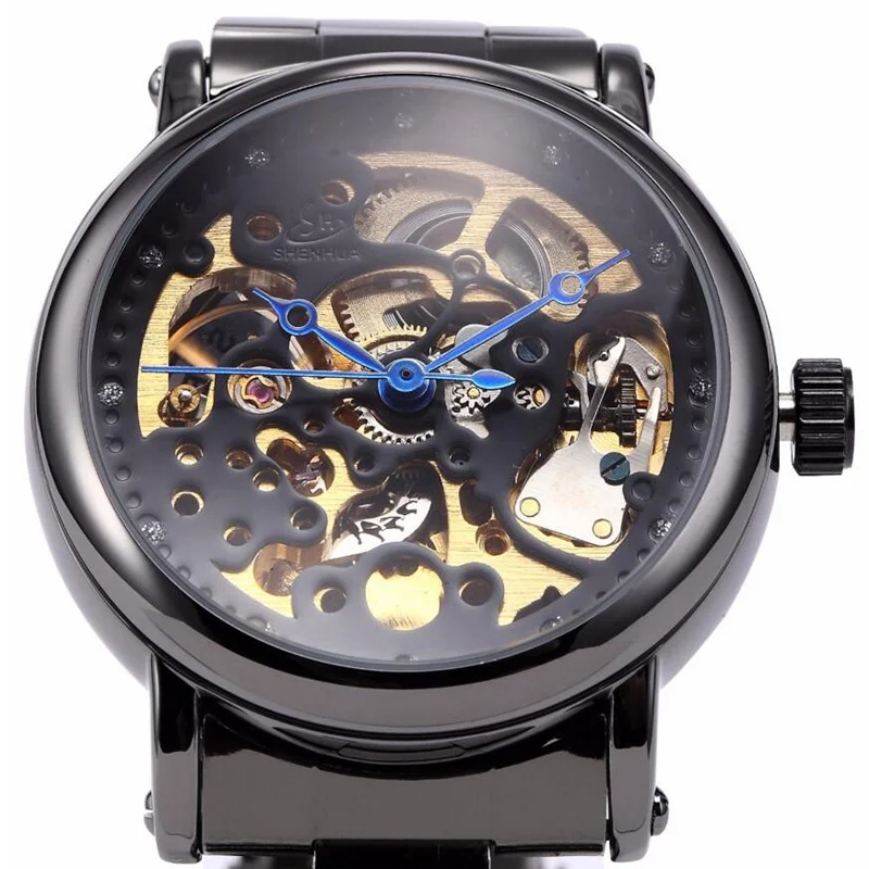 New SHENHUA Skeleton Watch Women Fashion Steampunk Black Automatic Mechanical Women Watches Casual Ladies Watch relogio feminino