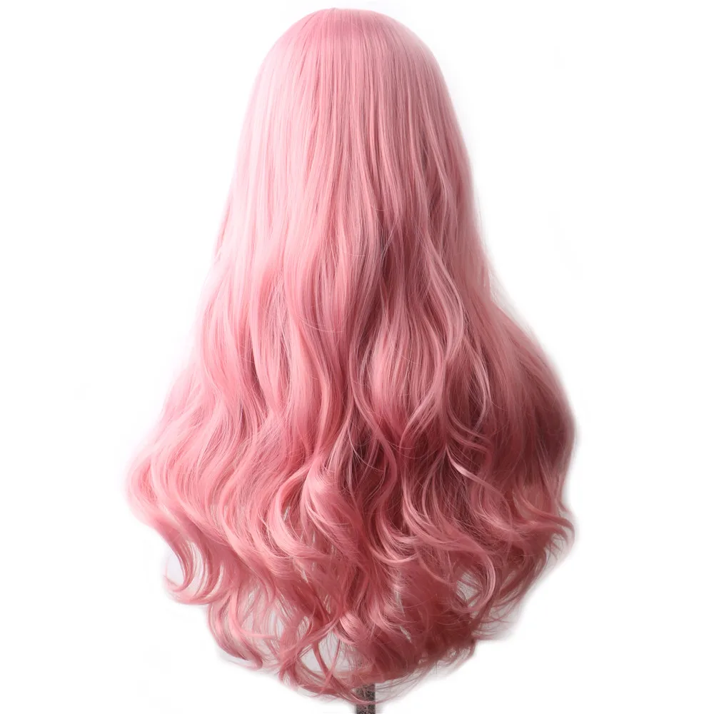 WoodFestival Synthetic Pink Wig Long Hair Female Cosplay Wigs For Women Wavy Purple Red Blue Green Brown Grey Ombre Black Blonde