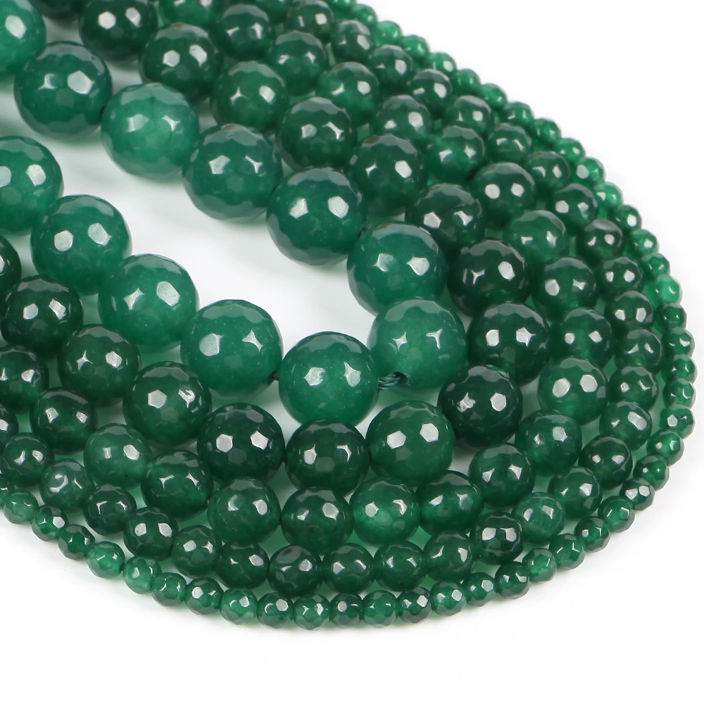 Natural Green Jades Stone Beads Faceted Round Loose Beads For Jewelry Making Diy Accessories Necklace Bracelet 4/6/8/10/12mm