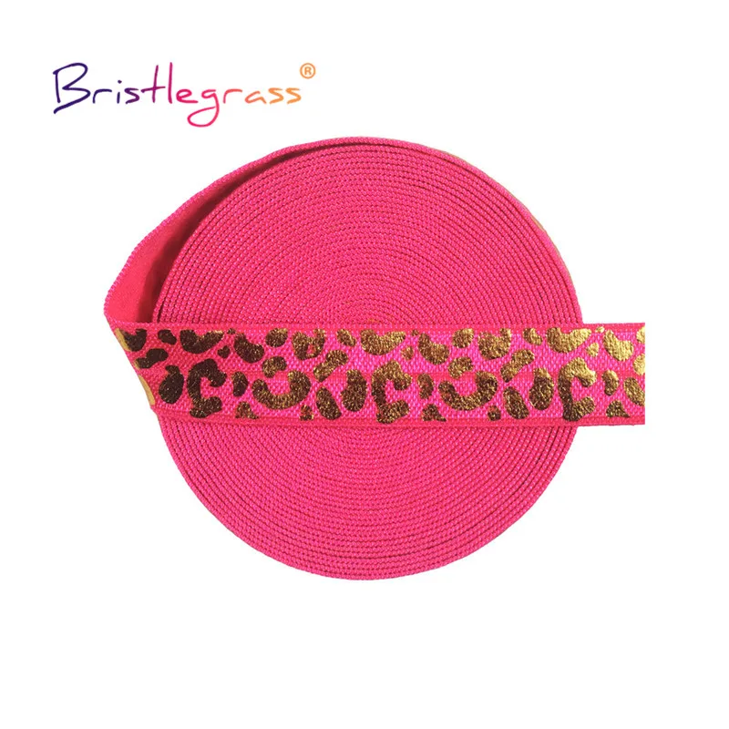 BRISTLEGRASS 2 5 10 jardów 5/8 "15 mm złota folia w panterkę z nadrukiem składana elastyczna opaska spandex FOE opaska do włosów opaska do szycia wykończenia