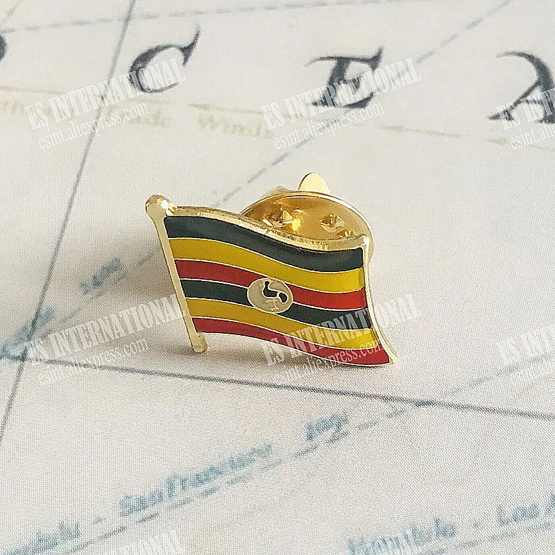 Uganda National Flag Lapel Pins Crystal Epoxy Metal Enamel Badge Paint Brooch Decoration Souvenir Suit Personality Commemorative