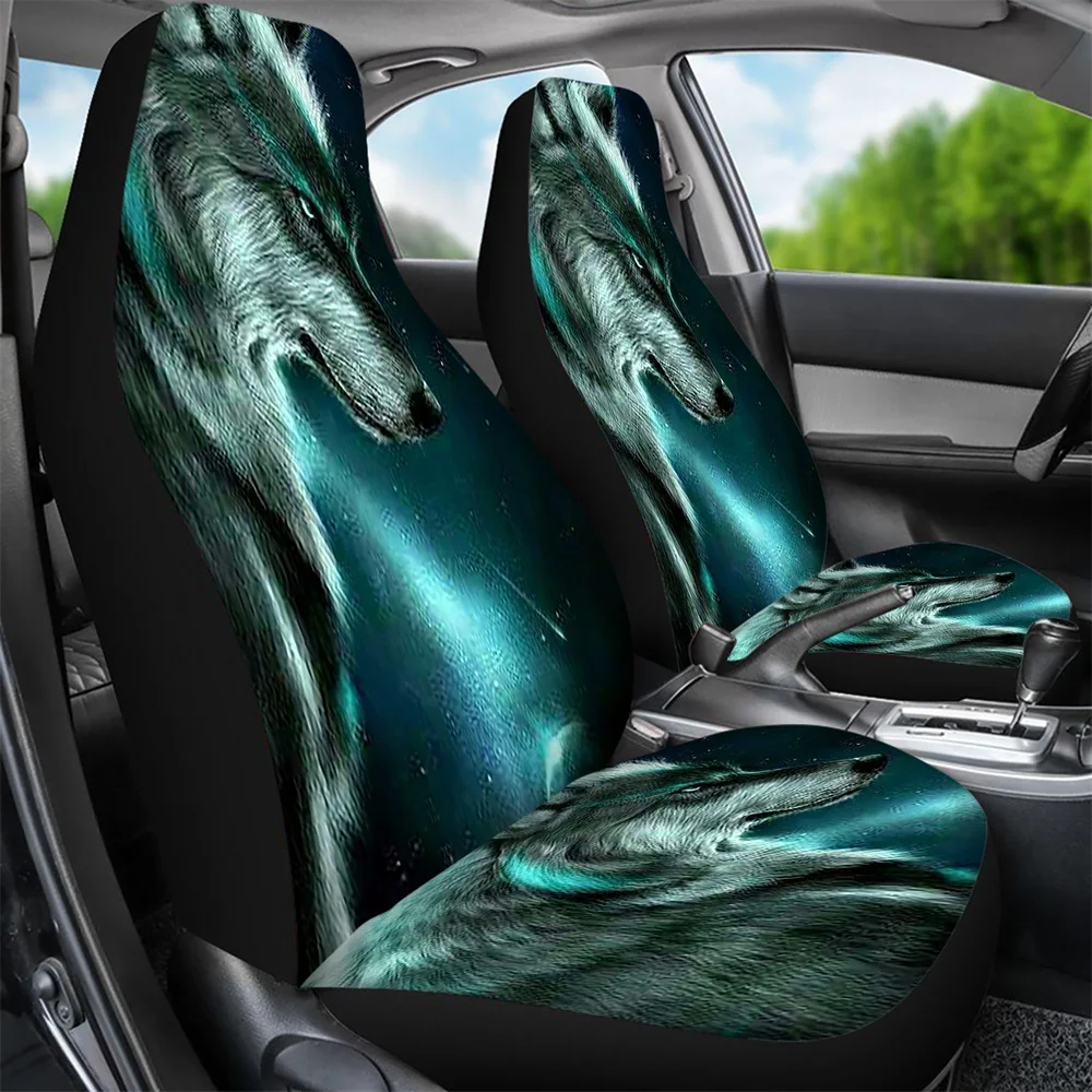 أغطية مقاعد السيارة للرجال 2025 نمط جالاكسي وولف ملحقات داخلية متينة للسيارات طقم مقاعد أمامية مكون من 2 جديد