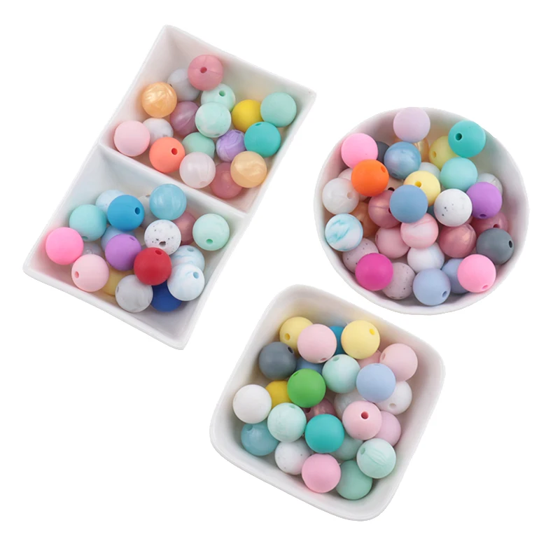 200pcs12mm Round Baby Silicone Beads Baby Teething Pacifiers Silicone Baby Beads Pacifier String Beads Baby Goods BPA Free