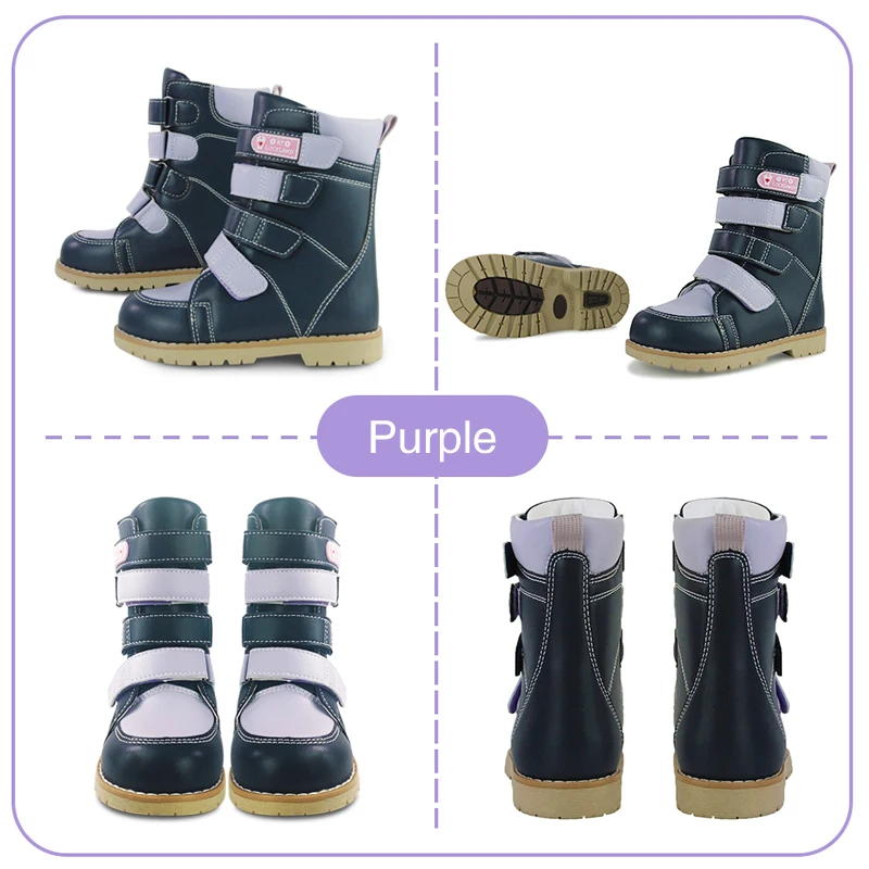 Ortoluckland Girls Shoes Cihld Orthopedic Leather Boots For Kids Toddler Long Calf Clubfoot Footwear With Orthotic Arch Insoles