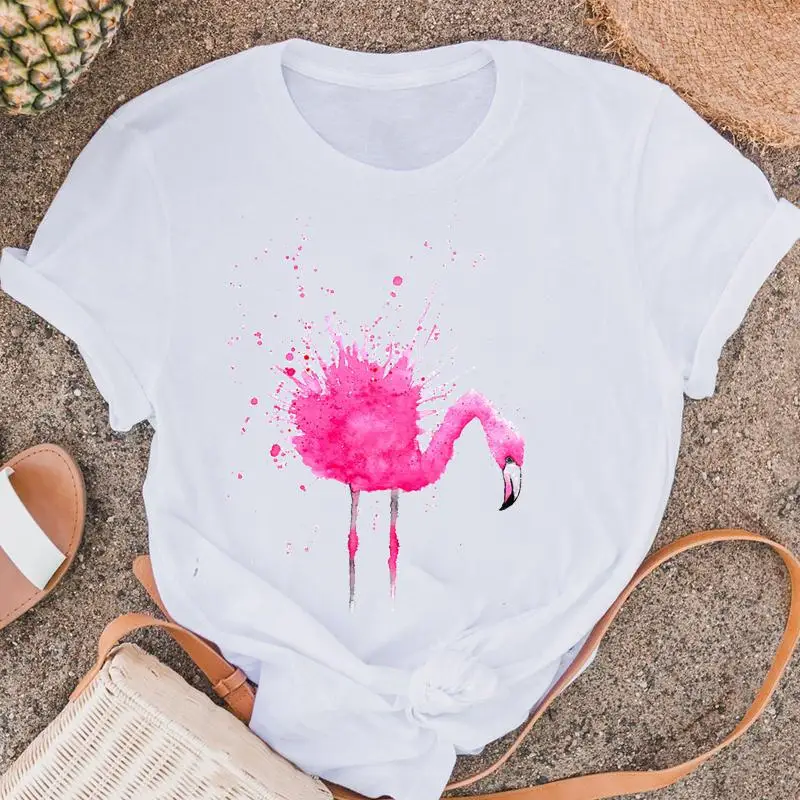 Women T-shirts 2022 Style Flamingo Animal Beach Clothes Fashion Casual Female Lady Short Sleeve Shirt T Tee Graphic Tshirt Top