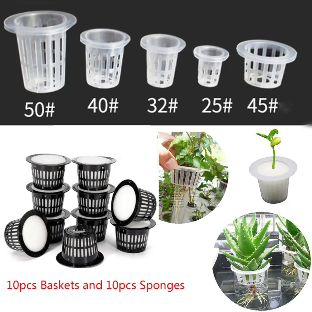 10Pcs Hydroponic Slotted Mesh Cup Basket Garden Plant Nursery Pot with Sponge Soildless Aeroponic Hydroponics Growing System Kit