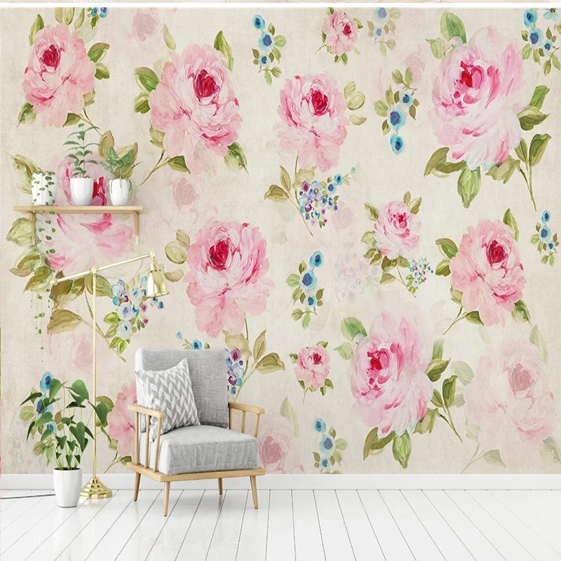 

Custom Any 3D Wallpaper Pastoral Hand-Painted Rose Stitching Wall Painting Papel De Parede 3D Paisagem Sticker Fresco Tapety