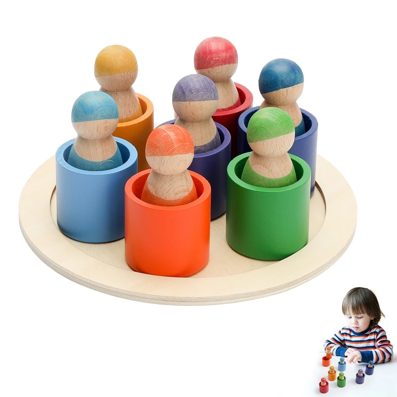 1Set Houten Regenboog Blokken Schurk Montessori Regenboog Bouwsteen Pop Speelgoed Creatieve Kleur Cognitieve Spel Voor Kinderen Gift