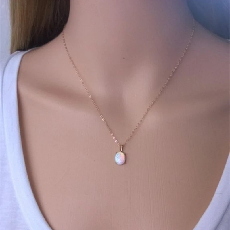 Fashion Women Necklace Natural White Opal Pendant Classic Jewelry Chain On The Neck Christmas Gift Free Shipping