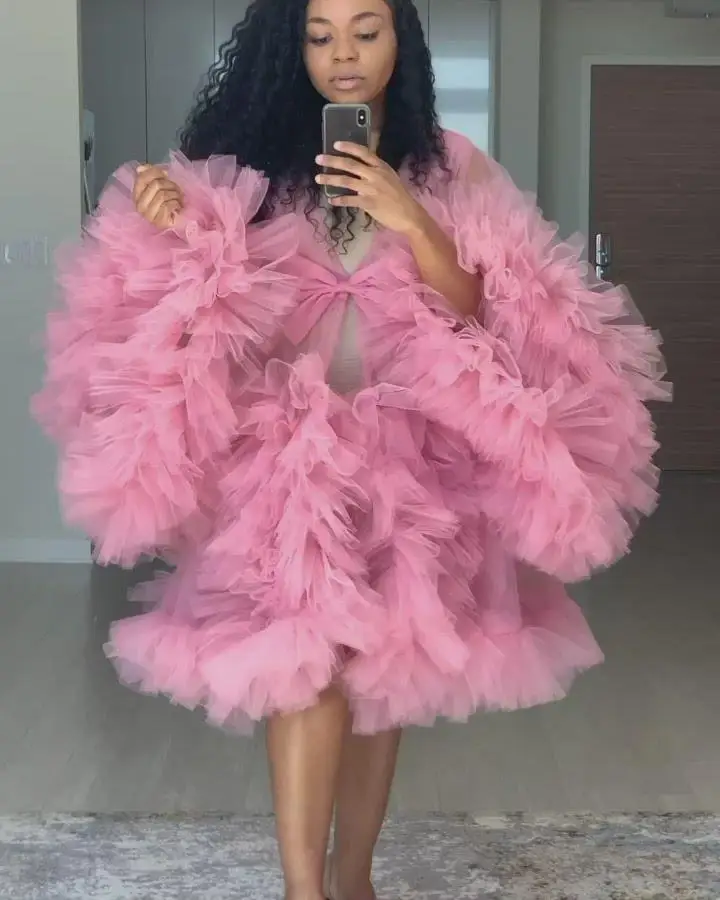 Pink 2021 Ruffle Maternity Dress Photo Shoot Props Pregnant Woman Photography Gown Kimono Sexy Mini Short Bathrobe Sleepware