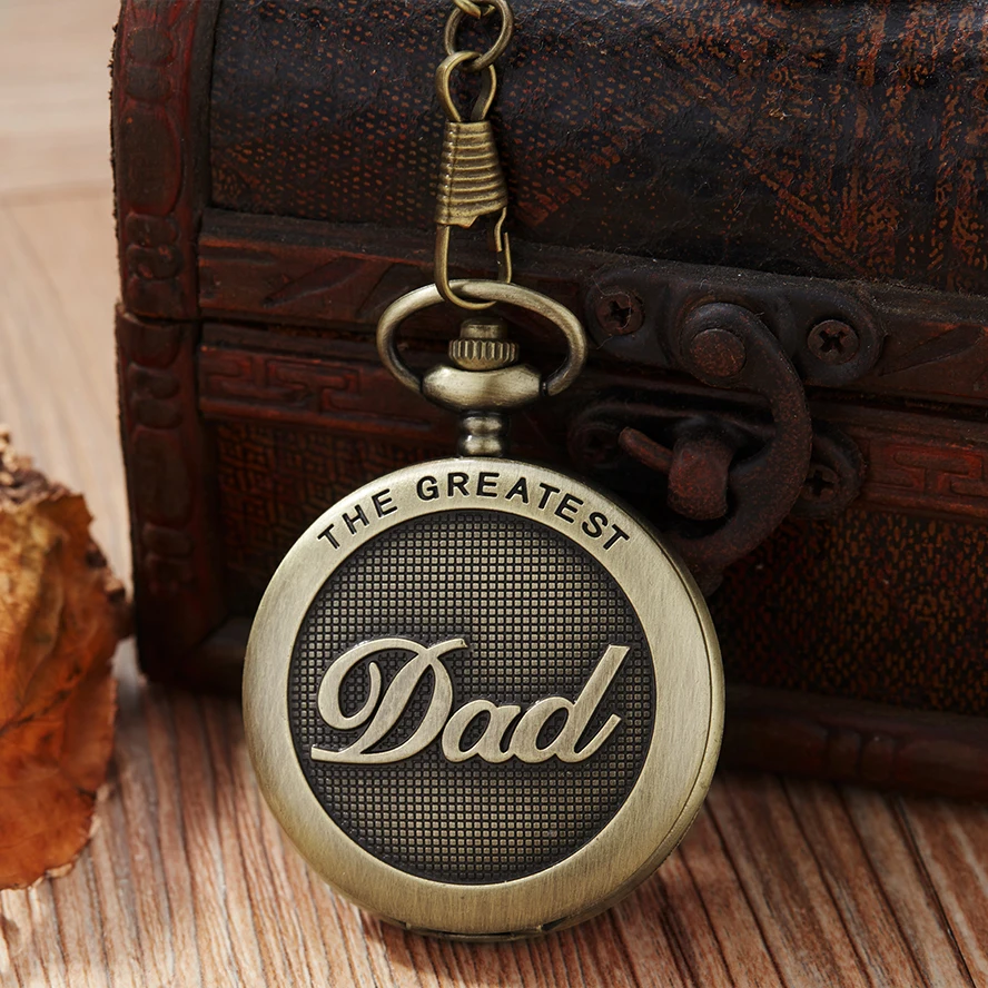 Hadiah Hari Ayah "TO MY GREAST DAD" jam saku ide terbaik untuk Daddy Father antik Quartz Fob jam dengan Set kotak hadiah