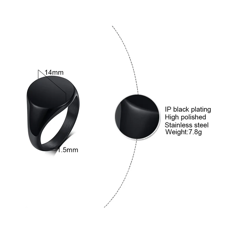 CLASSY MEN BLACK POLISHED PINKY RING STAINLESS STEEL REY SIGNET RINGS UNISEX JEWELRY