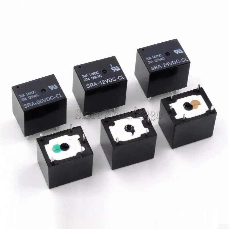 

100Pcs 5V 12V 24V 20A DC Power Relay SRA-05VDC-CL SRA-12VDC-CL SRA-24VDC-CL 5Pin PCB Type In stock Black Automobile relay