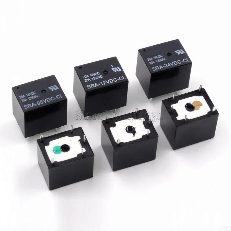 5Pcs 5V 12V 24V 20A DC Power Relay SRA-05VDC-CL SRA-12VDC-CL SRA-24VDC-CL 5Pin PCB Type In stock Black Automobile relay