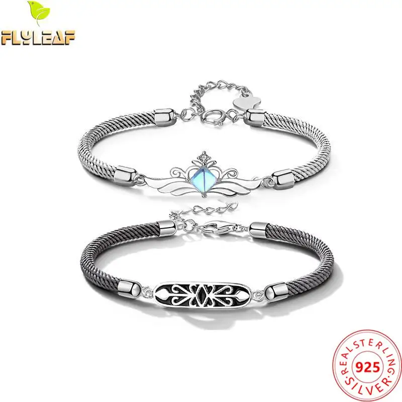 

925 Sterling Silver Princess Knight Rope Couple Bracelets For Women Men Original Design Moonstone Bracelet Romantic Jewelry